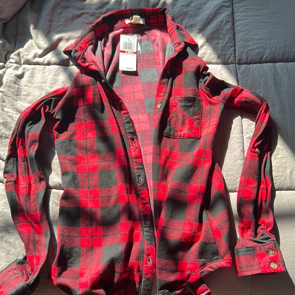ultra flirt women’s extra small cozy knit red plaid shirt
